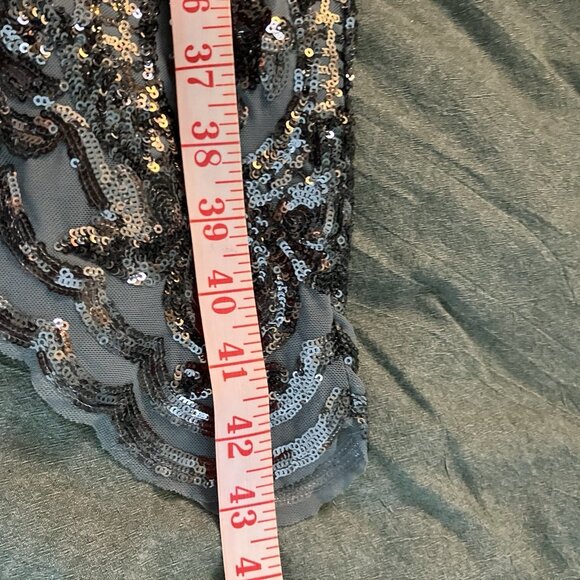 Betsy & Adam Sequin Bodycon Cocktail Dress Womens 6 Blue Gunmetal Silver Holiday - Picture 12 of 13